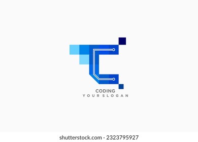  C logo digital coding vector,modern technology, symbol code logo illustration, coding. programmer logo icon vector suitable for your media design logo