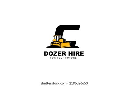 C logo dozer for construction company. Heavy equipment template vector illustration for your brand.