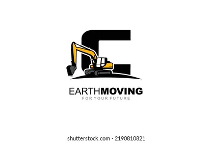 C logo excavator for construction company. Heavy equipment template vector illustration for your brand.