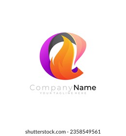C logo and fire design combination, 3d colorful design, flame