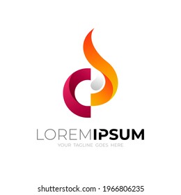 C logo and fire design template, 3d style logos