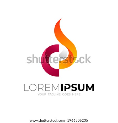 C logo and fire design template, 3d style logos
