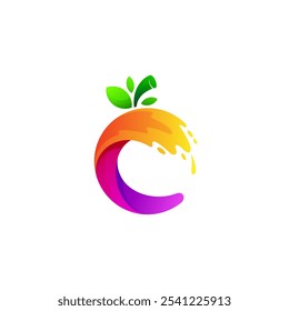 Logotipo de C, icono de fruta fresca con la formación de la letra C, vitamina C