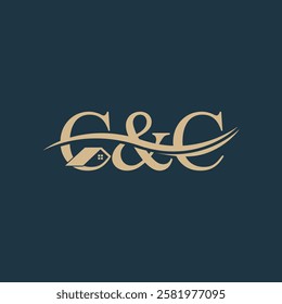 C and C logo , c house for construction, home, real estate, building, property. Minimal awesome trendy professional logo design template on black background.