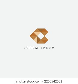C logo icon design template elements with golden color