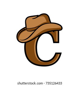 C logo initial letter design template vector with cowboy hat above.