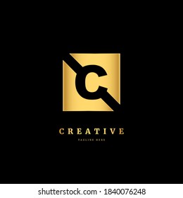 C logo. Initial letter C with gold color. Luxury slice logo design concept, fit for company and business.