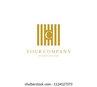 C logo isolated striped gold shape vector template