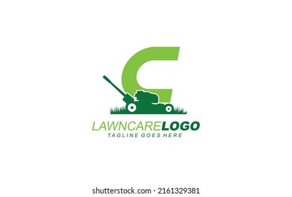 C logo lawncare for branding company. mower template vector illustration for your brand.