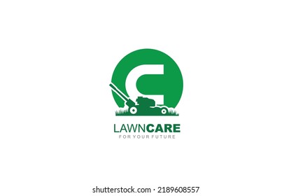 C logo lawncare for branding company. mower template vector illustration for your brand.