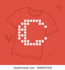 C logo letter is made of thick round knits. Flat style lettering with a set of bonus icons. Perfect for the 2022 New Year, Ugly Sweater Party, Christmas souvenirs design like a T-shirt.
