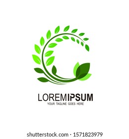C logo, Letter C Logo Template Design Vector. Letter C eco leaves logo icon design template elements