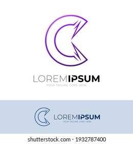 C logo with line design technology, simple style logo, line icon
