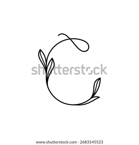 C logo with natural leaf element in minimal line art concept