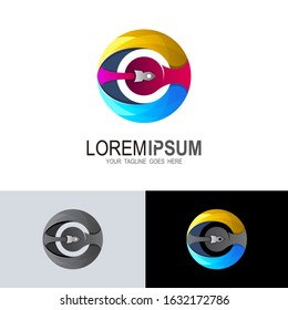C logo with rocket design template, 3d icon and colorful logos