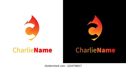 C logo set. isolated fire negative space alphabet logo. vector illustration