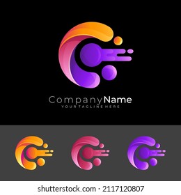 C logo and swoosh design vector, colorful