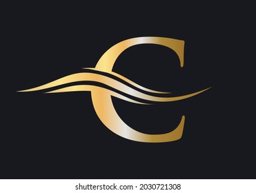 C logo template. Premium Letter C Logo Design with water wave concept. C letter logo design with modern trendy