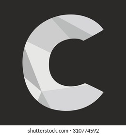 C low poly hand drawn wrapping surface alphabet letter isolated on black background vector illustration