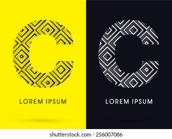 C ,Luxury font, designed using black and white line square geometric shape, logo, symbol, icon, graphic, vector.