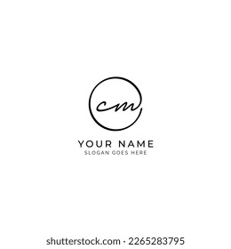 C, M, CM Initial letter handwritten and signature vector logo. Business template in round shape line art