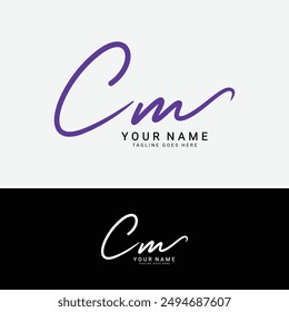 C, M, CM Logotipo inicial de la letra. Alfabeto CM Logotipo de firma manuscrita