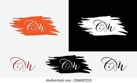 C M hand drawn Initial letter signature logo Monogram vector Template.Alphabet M, C CM Brush Stroke handwriting lettering concept icon.calligraphy with brush stroke background