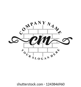 C M Initial handwriting logo vector