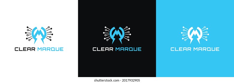 C And M Letter Technology Tech Startup Logo Design