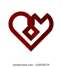 "C" and "M" monogram. Heart symbol. Red color. Love. Wedding.