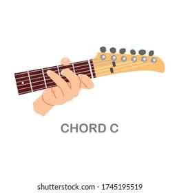 C major chord guitar for beginners vector. Chord major guitar. Vector flat illustration