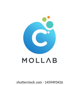 C molecule initial Letter L Logo design , Lab Logo Design Element , Design Vector with Dots. - VECTOR