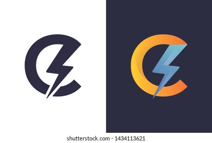 C monogram with bolt,thunder,electric ,storm