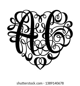 A C monogram decoration with endless swash in interlocked style, very flourish, sweet, romantic in heart shape. Will perfect for paper cut craft. This couple monogram nice for love symbol for wedding.