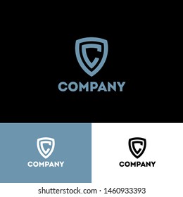 C monogram on a shield. Company logo. Letter C in the shield on different backgrounds. Emblem of antivirus or protection system. 