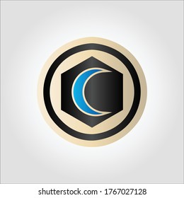 Plantilla de logotipo de la luna en círculo, letra de logotipo C en azul