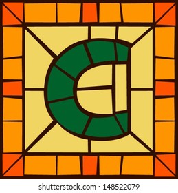 C - Mosaic alphabet capital letters, stained glass windows with frame or tile design, vector illustration