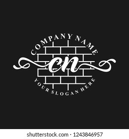 C N Initial handwriting logo vector