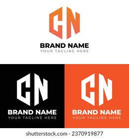 C N letter polygon logo vector, Two letters C N logo design , Double letters polygon letter mark logo, Vector logo design