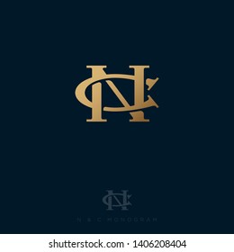 C and N letters. C, N monogram consist of intertwined lines. Gold letters combined, isolated on a dark background. Web, UI icon. 