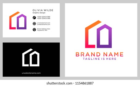 C O initial logo with business card vector template
