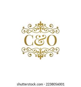 C and O initials logo ornament gold. Letter CO wedding ampersand or business partner symbol