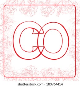 C and O letters monogram in an orchids frame, hand drawn illustration on white
