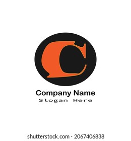 C orange logo and black circle on white background.