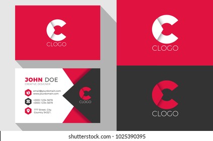 C Origami Style Letter Logo With Professional Business Card