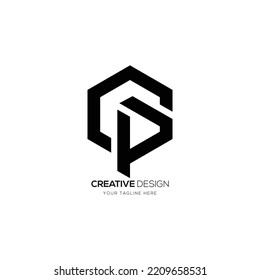 C P creative letter hexagon monogram logo
