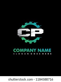C P Initial with gear template vector