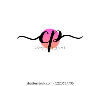 C P Initial handwriting logo vector