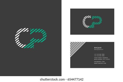 C P line joint logo letter with business card template