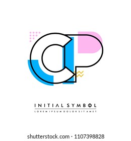 C P Memphis letter style, initial logo template vector full color.
